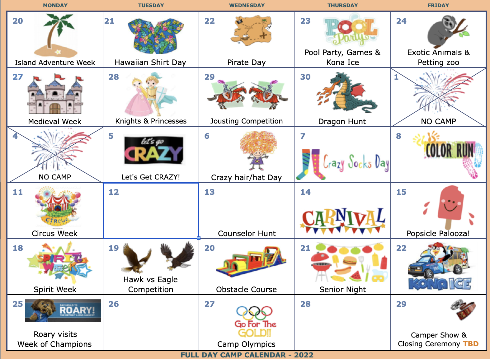 Click image to download the Day Camp Weekly Themes calendar. 